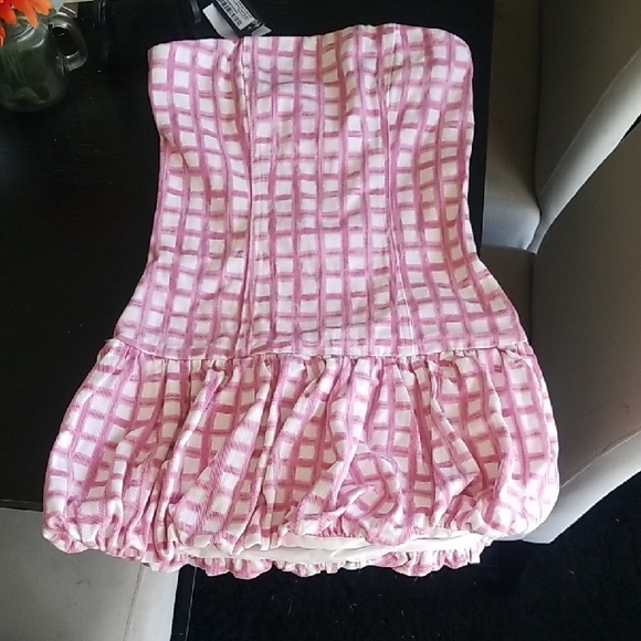 Chic Pink Checkered Strapless Mini Dress Size 2 NWT - Picture 4 of 6
